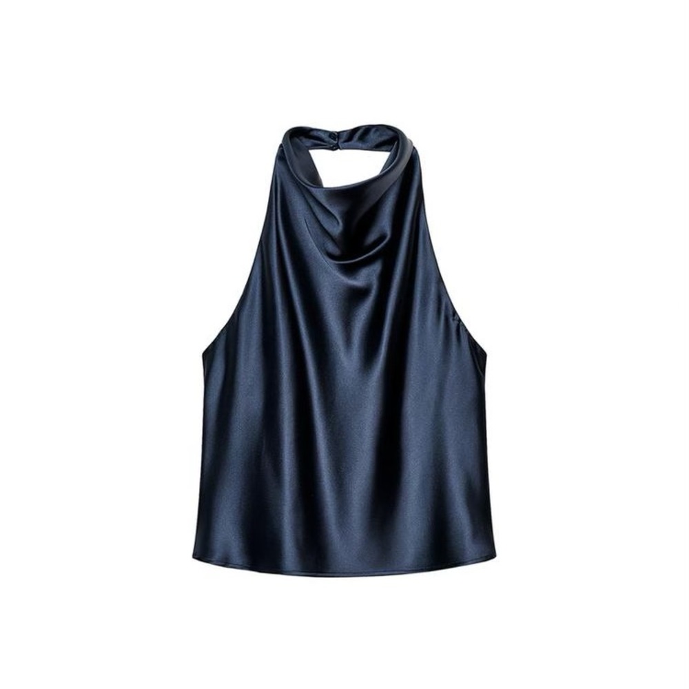 Zara satin effect halter top navy blue size large